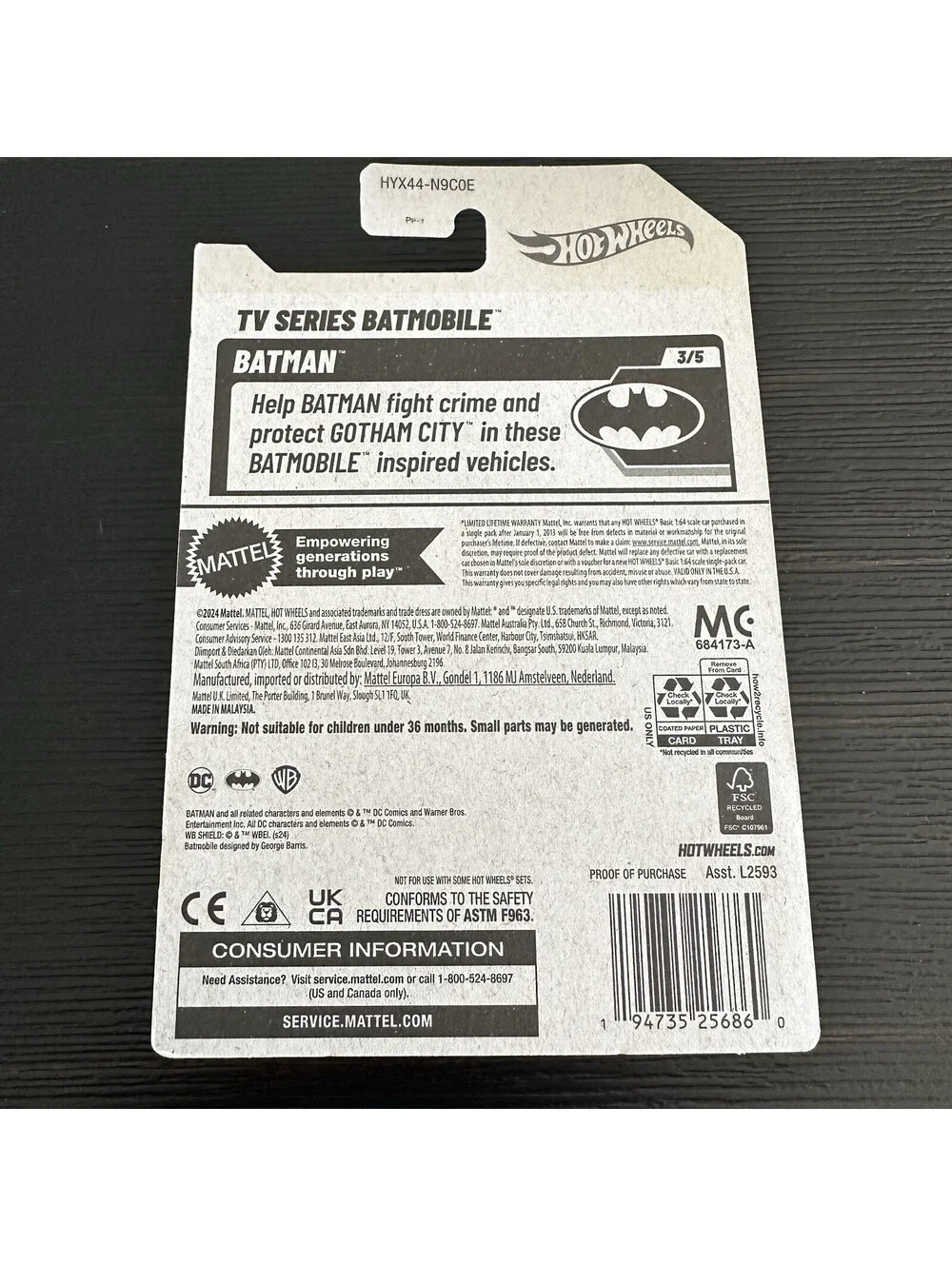 Hot Wheels Batman TV Series Batmobile 103/250 Batman 3/5 New